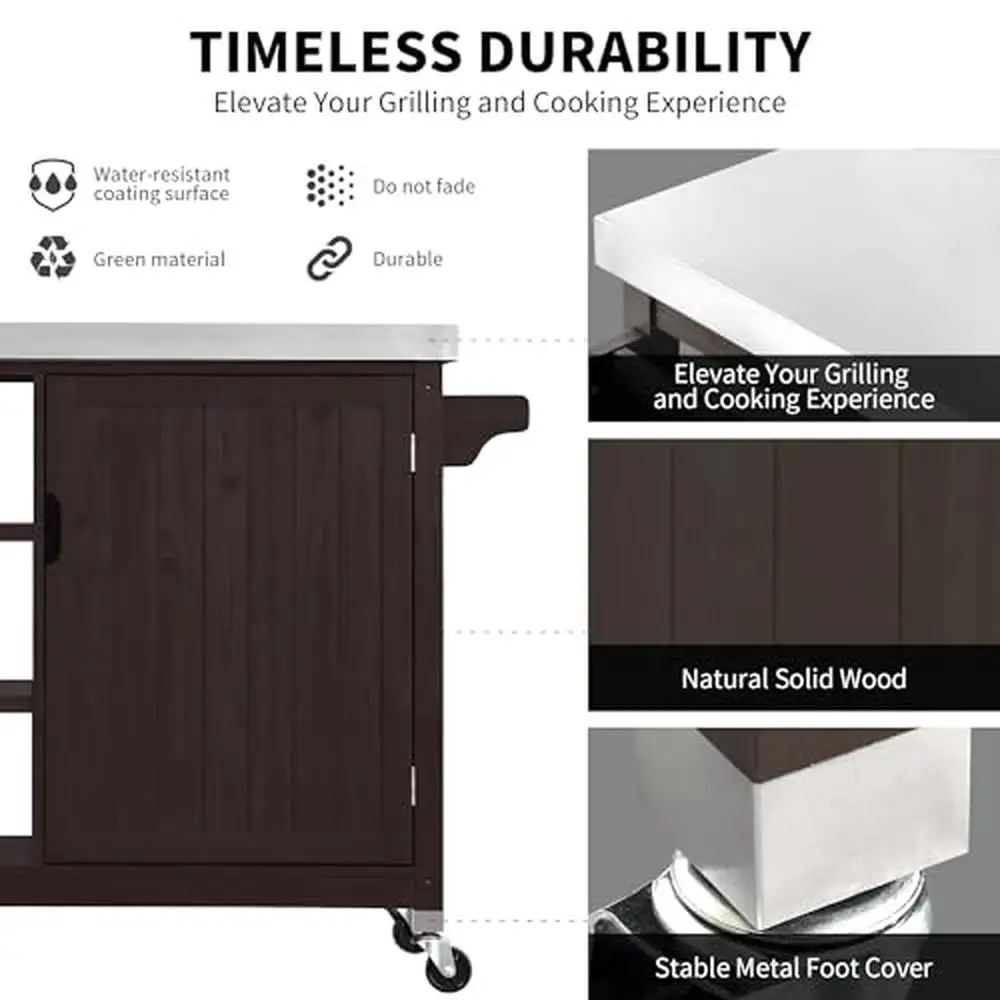 XL Outdoor Storage Kitchen Bar Table Spice Rack Wheels & Handle Solid Wood Cabinet Adjustable Shelf & Multi-Functional Storage Rack Kitchen Storage Cart