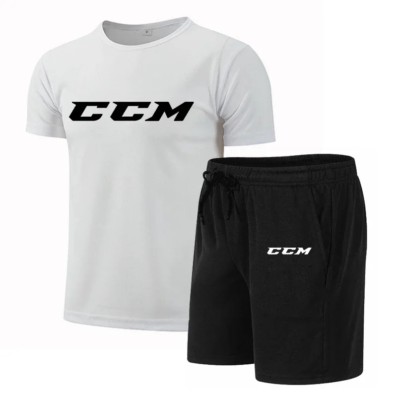 

Summer men's fitness fashion casual sports quick drying breathable suit CCM short sleeve round neck T-shirt + shorts 2 sets