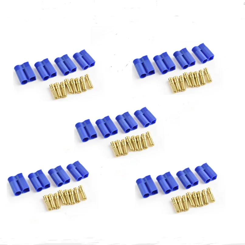 5 Paia Connettori EC8 A Banana Maschio/Femmina – 8mm Placcati Oro – Per Batterie Lipo RC