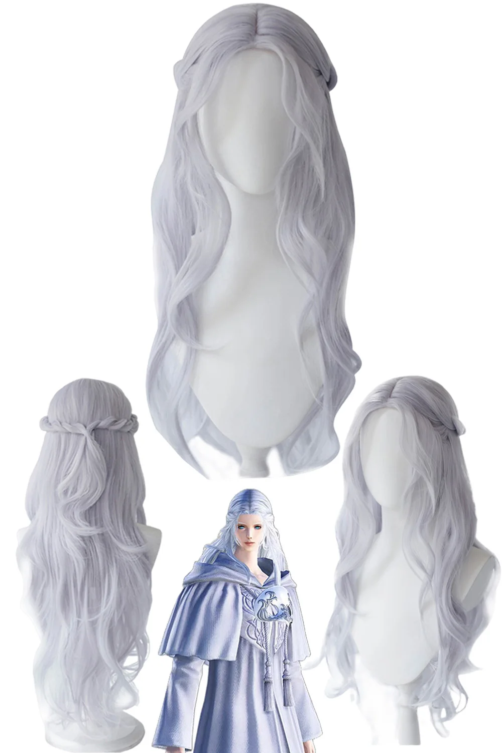 

Venat Cosplay Wigs Game Final Fantasy XIV Fantasy Sliver Long Wig Outfits Costume Accessories Women Roleplay Halloween Suit Prop