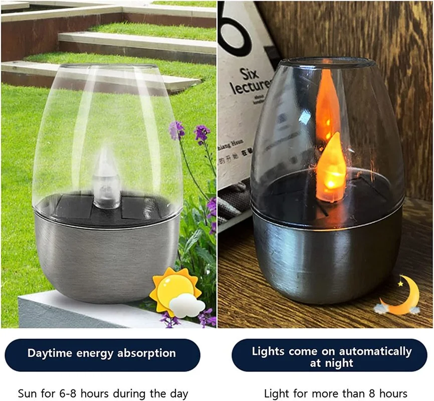 Solar LEDCandle LamStainless Steel Candlelight Dinner Night LightWaterproofGarden Lawn, Courtyard, Balcony, Home Decor, Outdoor