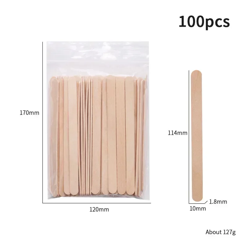 100/200pcs Disposable Wood Stick Beauty Spatulas Log Hair Removal Wax Coating and Scraping Tool Eyebrow Stick Trimming Wooden 6