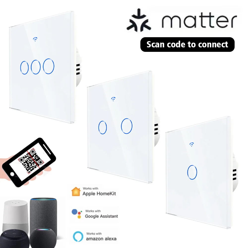 Interruptor Smart Home Wifi Interruptor de Toque Fio Neutro sem Fio Neutro para Homekit Smartthing Alexa Goolg Matéria Gang Gang Gang Gang ue