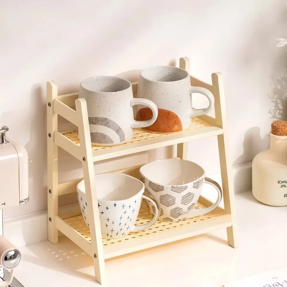 Bamboo Double Layer 2-Tier Desktop Organizer for Office Stationary Makeup