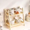 Bamboo Double Layer Rack 2-Tier Desktop Organizer Display Racks Office Stationary Office Storage Makeup Organizion for Vanity 5