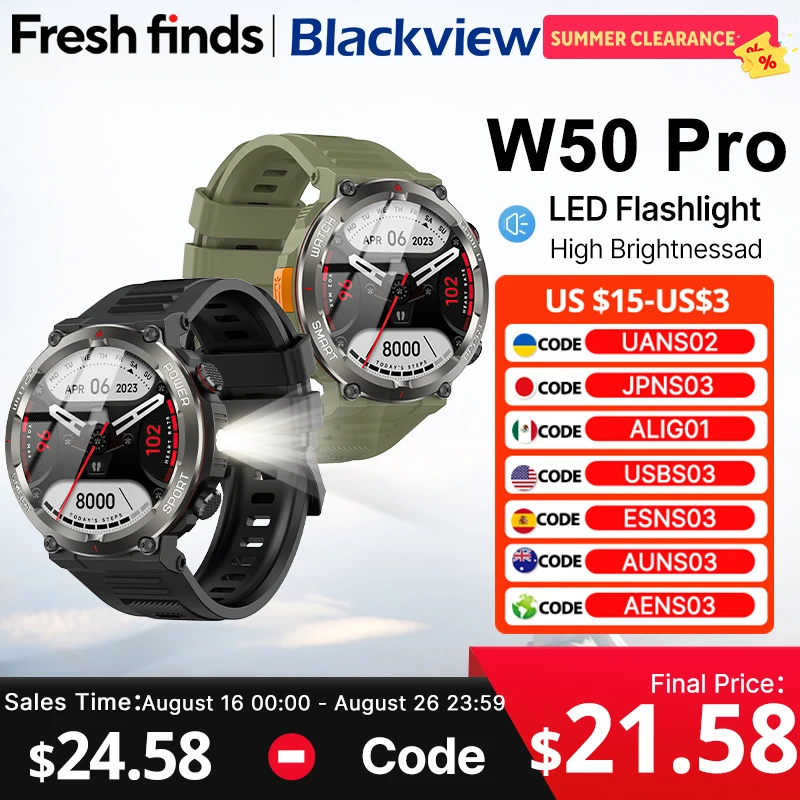 Blackview W50 Pro Rugged Smartwatch with HD Display and Long-Lasting Battery