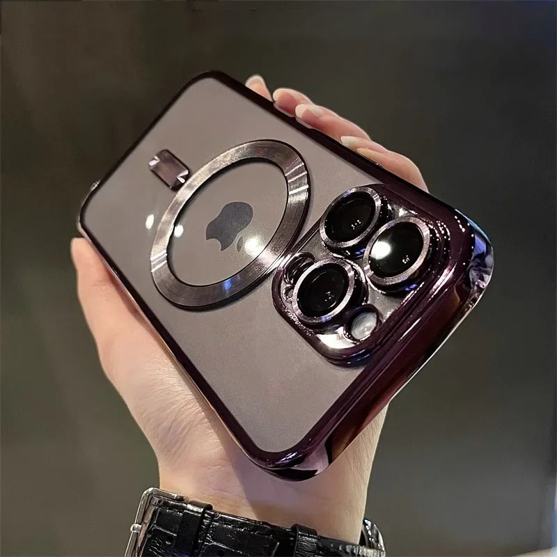 Luxury Magnetic Plating Clear Shockproof Silicone Phone Case with Magsafe Compatibility