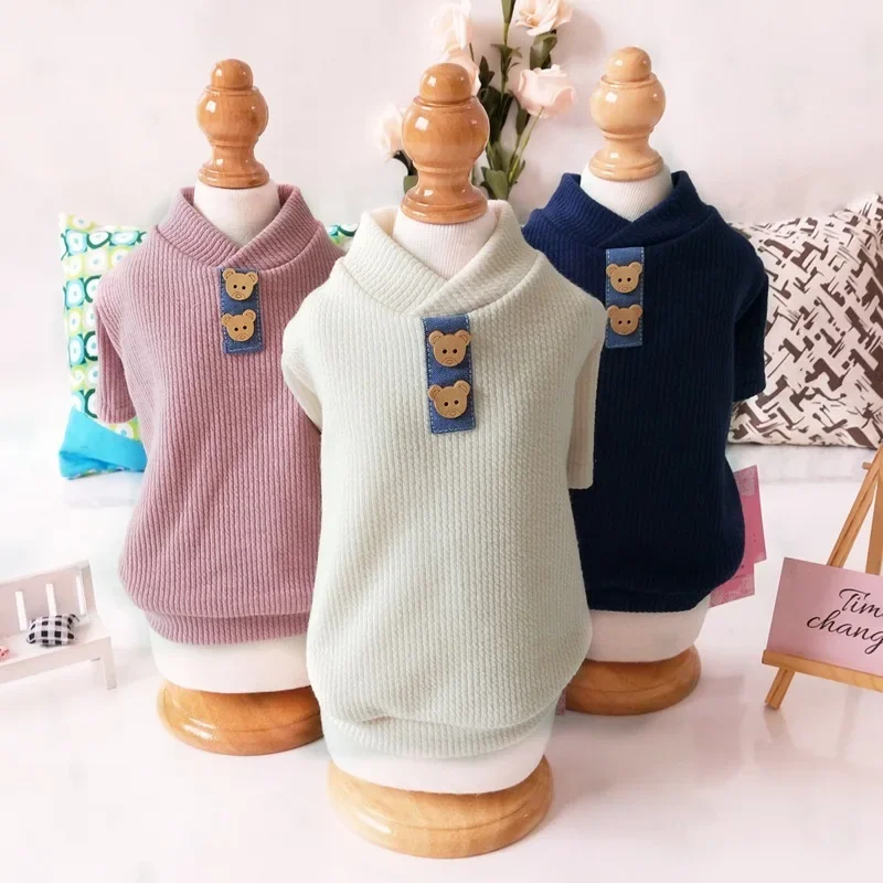 

High Collar Elastic Bottoming Shirt Pet Dog Striped Clothes Puppy Cotton Warm T-shirt for Dogs and Cats Pullover Cosplay Apparel