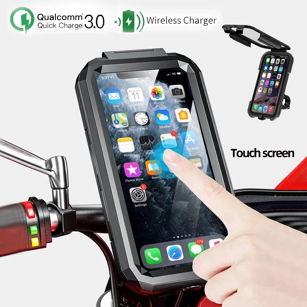 Telefone à Prova Impermeável Água Houlder 12v Motocicleta Carregador sem Fio 15w qi tipo c Caixa de Suporte de Montagem do Telefone de Carga Rápida para a 6.8 Celular