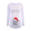 Pregnant Woman Christmas Long Sleeve Santa Baby Print T Shirt Christmas Side Ruched Maternity Top Pregnancy Clothes Pregnant Tee 3