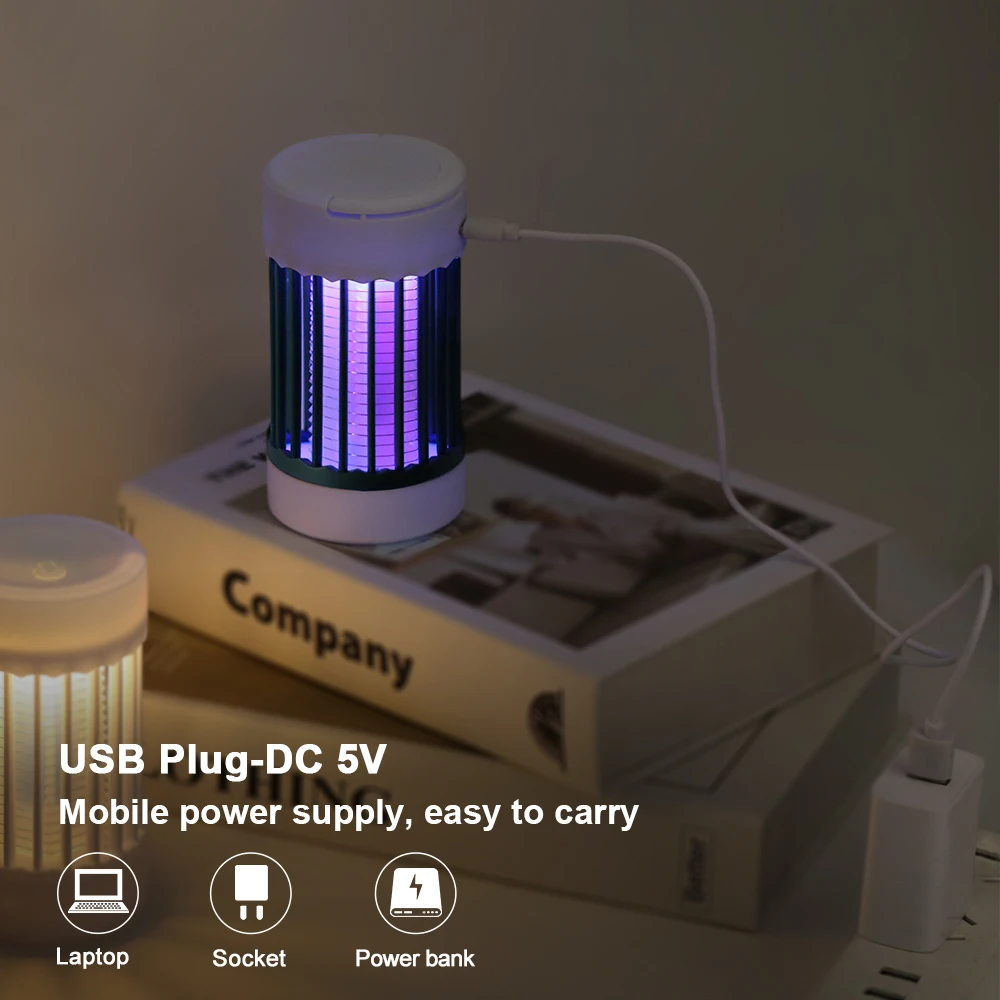 Mosquito Killer Lamp Electric Shock UV Light USB Anti Mosquito Trap Bedroom Outdoor Camping Kills Moths Wasps Gnats