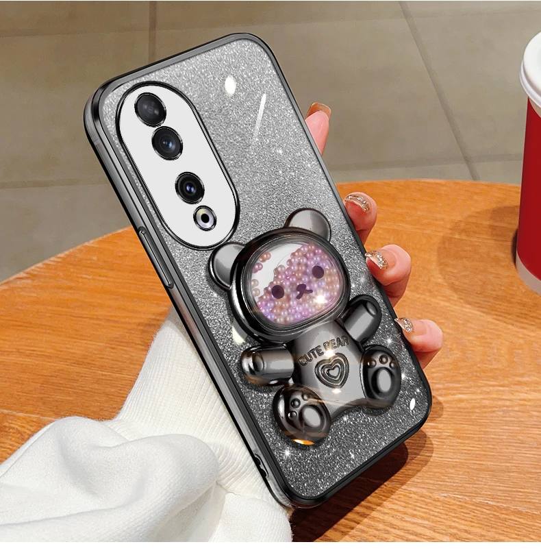 Honor90 Quicksand Bear support à paillettes coque de téléphone pour Huawei Honor 50 90 60 s 30 20 Lite housse de support Nova 10 11 Pro_voghion.com