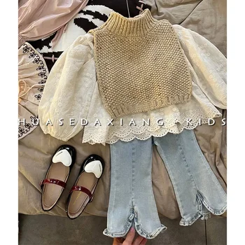 Girls' Knitted Shawl 3-Piece Vintage Set 1