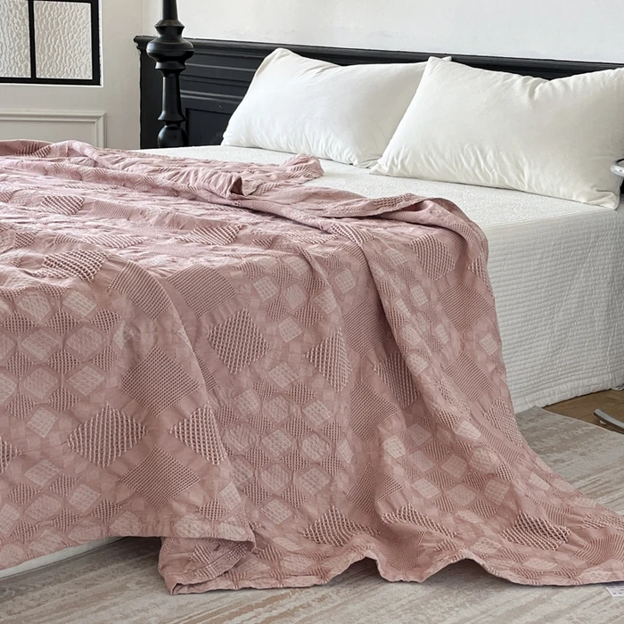 A-Typ Baumwoll-Überwurfdecke Weiche Sommerdecke Klimaanlagen-Decke Jacquard Geometrische Bettdecke Tagesdecke Dropshipping – Detail 3