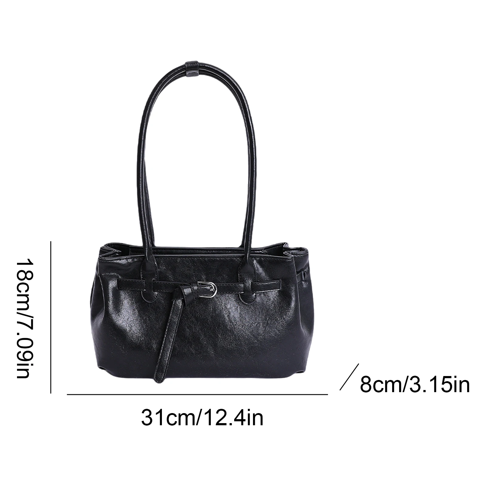Women PU Underarm Bag W/Belt Buckle Commute Bag for Travel Shopping Daily Use
