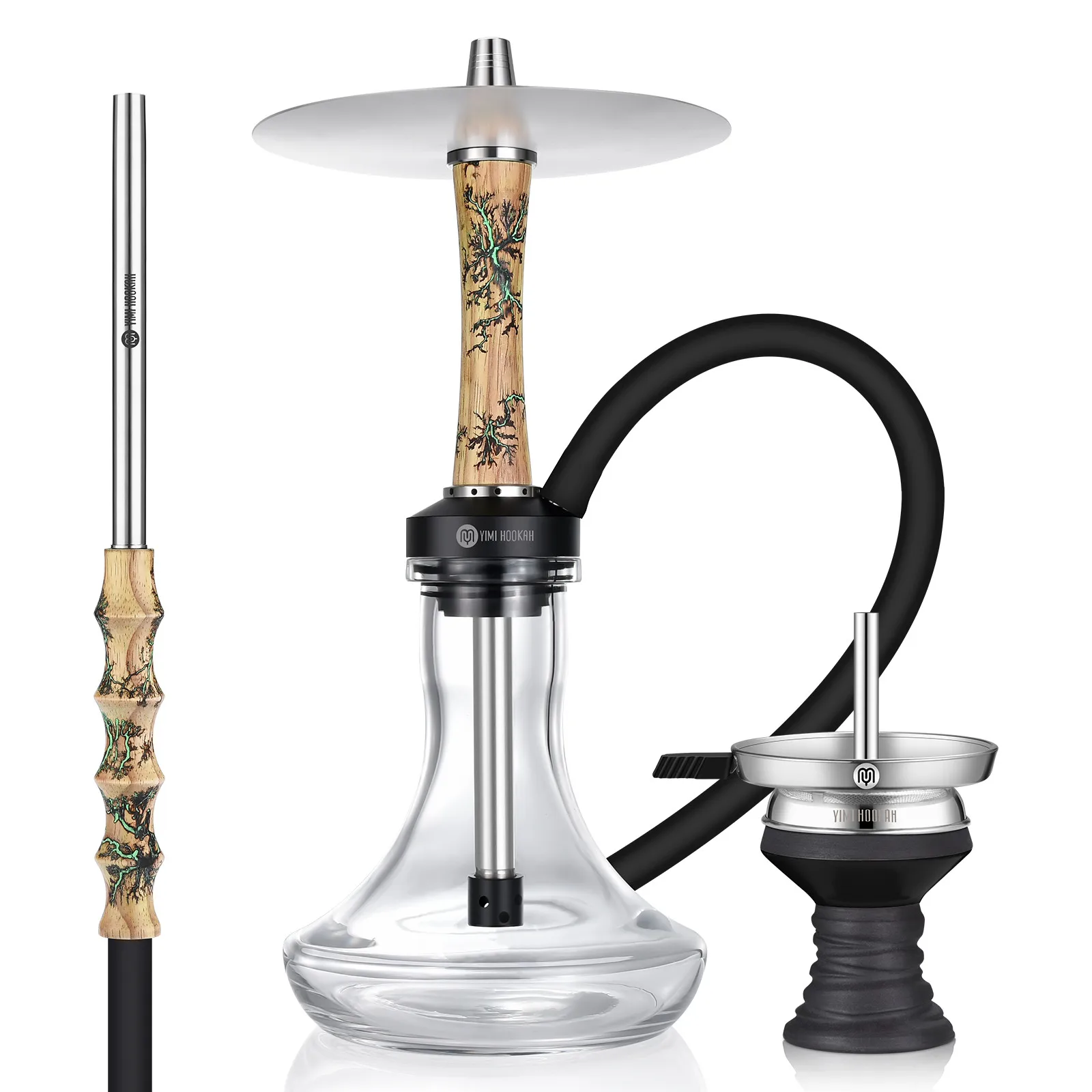 Yimi Hookah Thunder Wooden Shisha 304 Stainless Steel Narguil Set 
