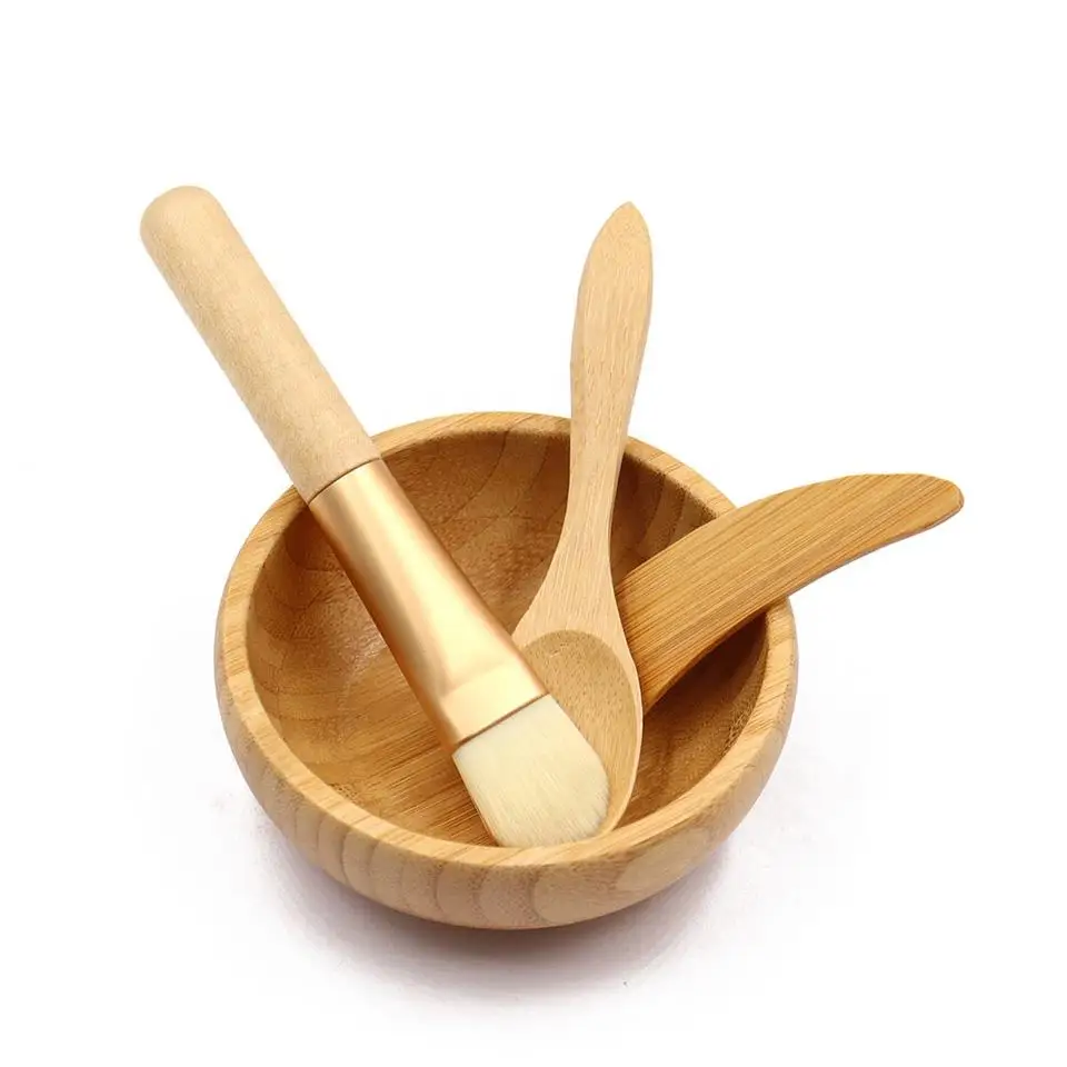 1Pcs Natural Bamboo Make Up Bowls Set with Spoon and Spatual and
