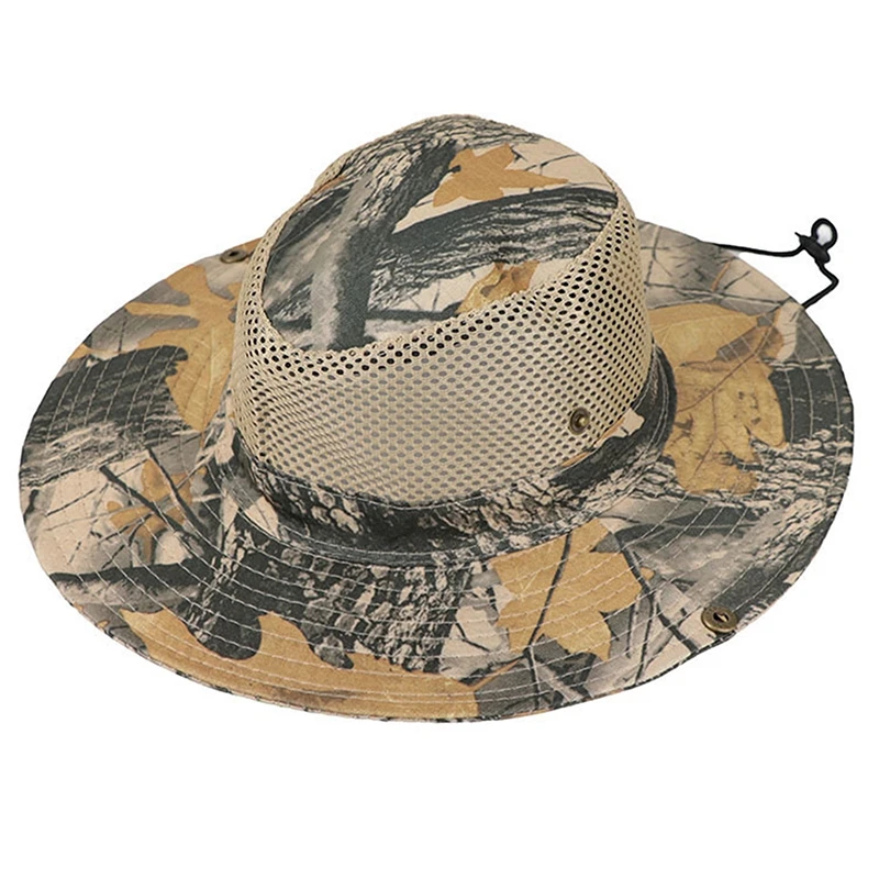 Summer Breathable Mesh Bucket Hat Tactical Military Army Camouflage Printed Cap Large Brim Hiking Fishing Outdoor Beach Sunhat