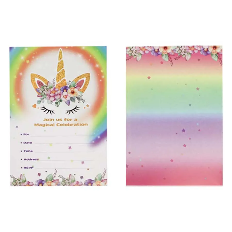 Unicorn Party Invitation Set Rainbow Unicorn Cards Envelopes and Stickers Ideal Baby Shower wedding party 10PCS greeting cards wedding invitations