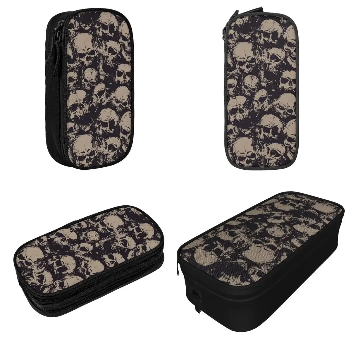 Grunge Pattern With Skulls Rock Pencil Case Classic Pen Box Bags for Student Large Storage Students School Gift Pencilcases 2