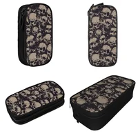 Grunge Pattern With Skulls Rock Pencil Case Classic Pen Box Bags for Student Large Storage Students School Gift Pencilcases 2