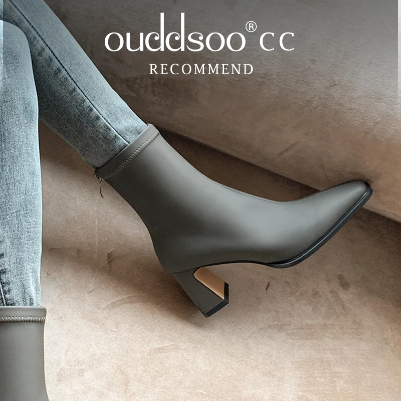 

Ods Women Short Shoes New Sexy High Heels Autumn Winter Warm Ankle Boots High Heels Black Elastic Simple Dress Office Female4142