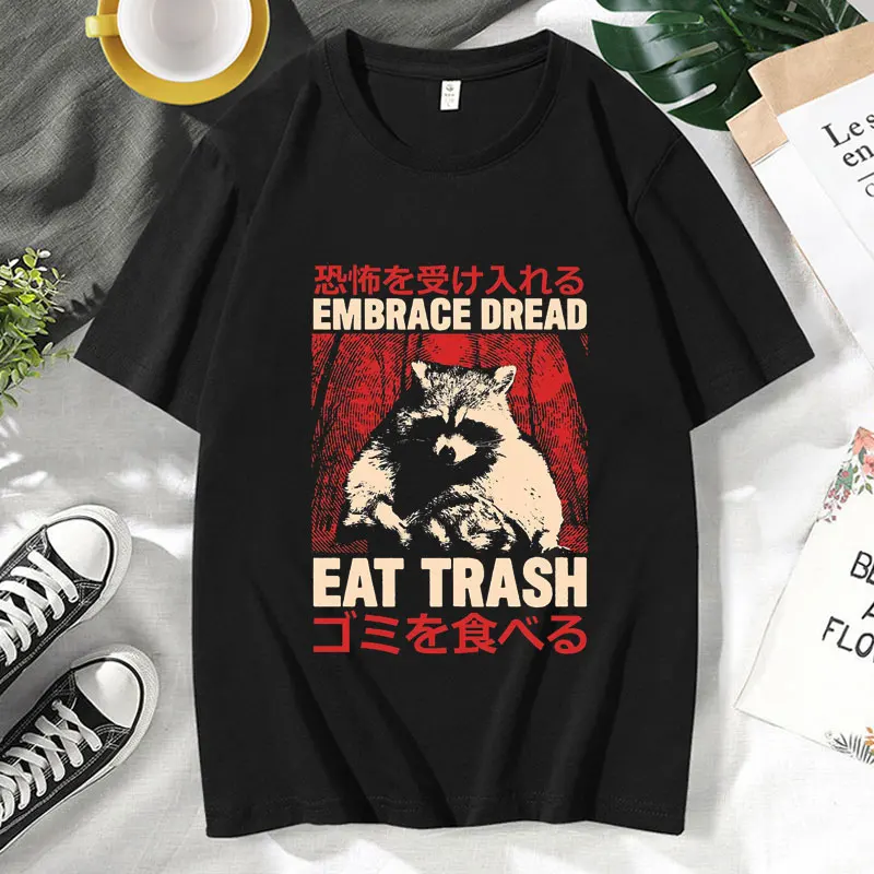

Funny Embrace Dread Raccoon Graphic T Shirt Men Women Fashion Cotton Oversized T-shirt Short Sleeve Retro Harajuku Tee Shirts