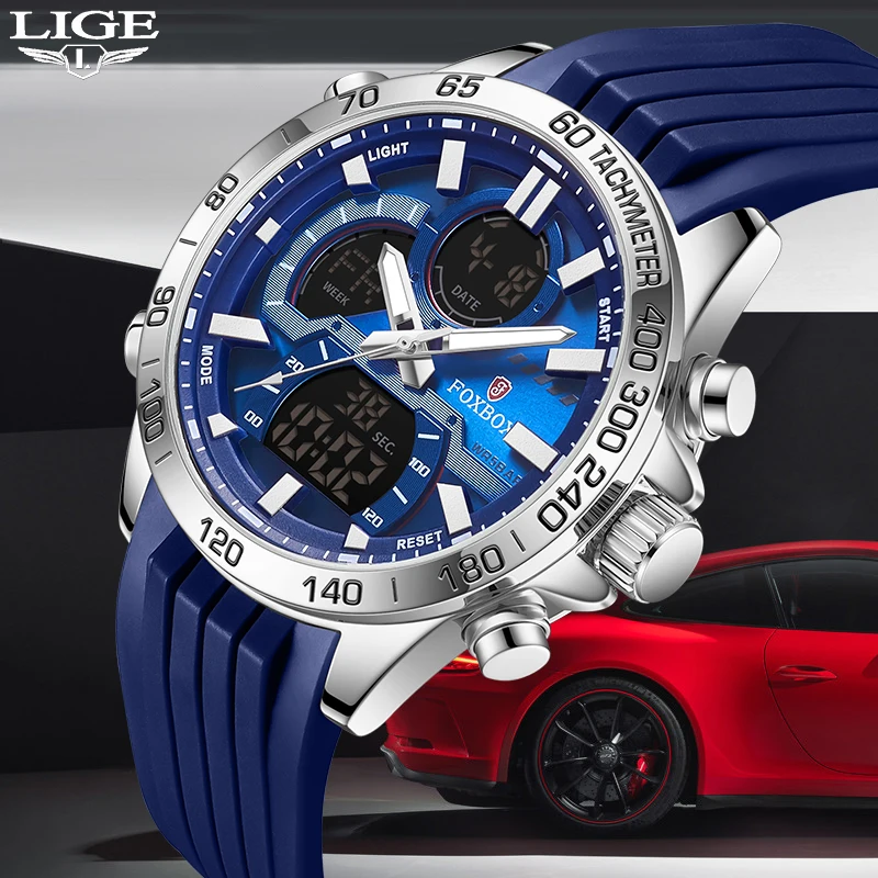 LIGE 2023 Men's Watch Luxury Brand Men Military Sports Watches Quartz Digital Analog Dual Display Waterproof Wrist watch For Men