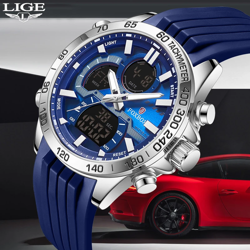 

LIGE 2023 Men's Watch Luxury Brand Men Military Sports Watches Quartz Digital Analog Dual Display Waterproof Wrist watch For Men