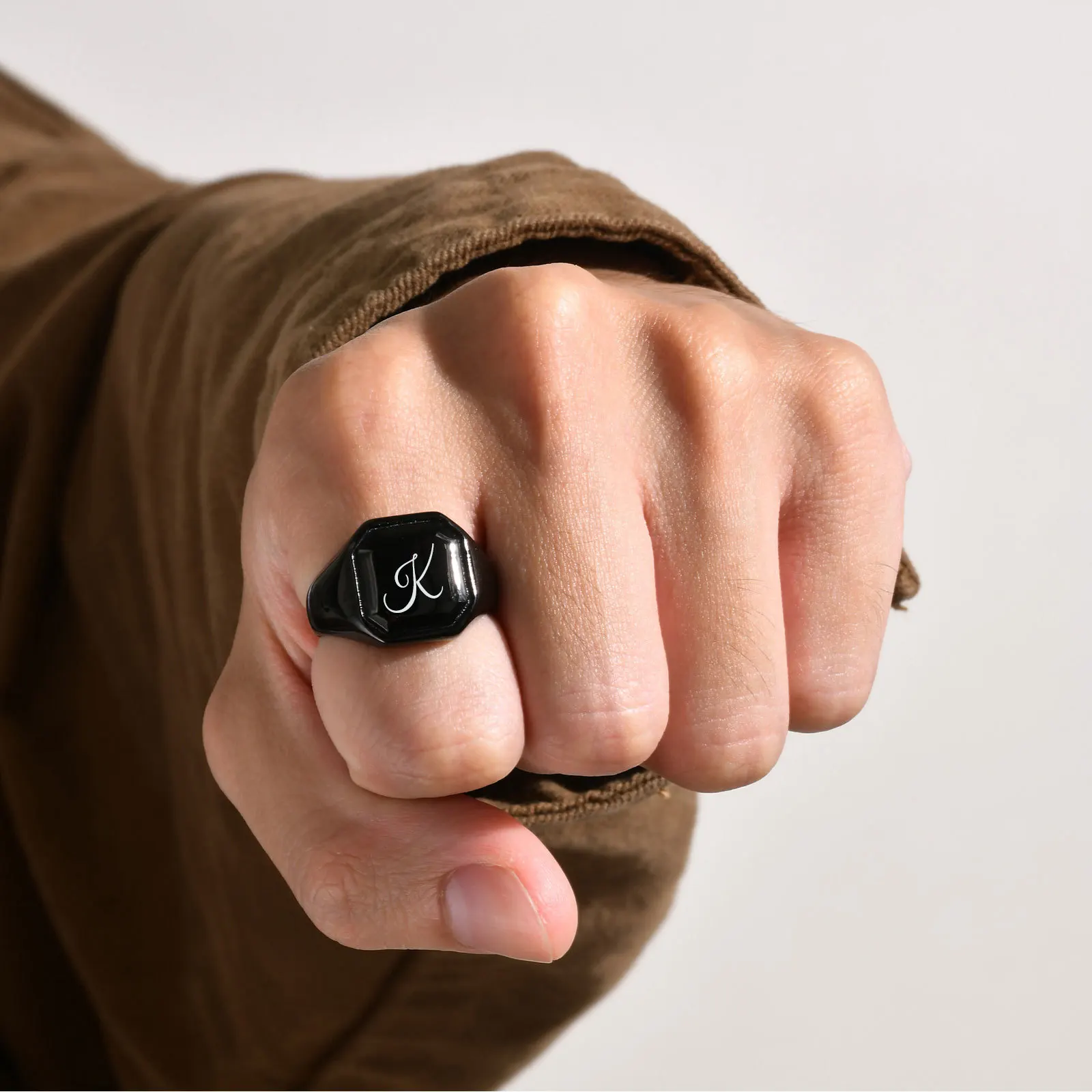 Vnox free personalized rings for men stainless steel square geometric