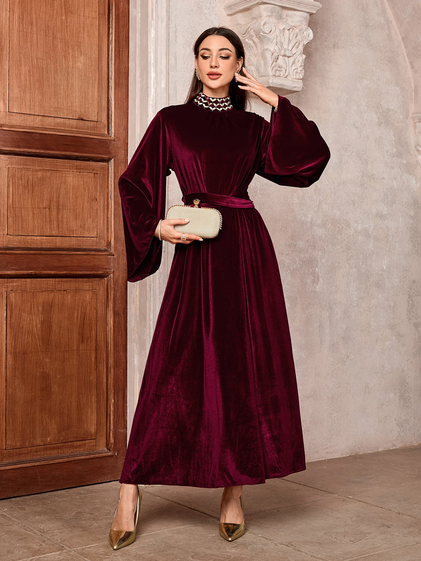 عباية عيد مخملية فستان حفلة رمضان ملابس إسلامية فا...