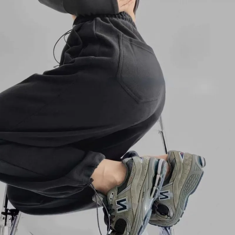 2023 Cotton Grey Sports Pants for Women Spring Summer New Loose Wide Leg Pants with High Waist and Slim Leggings