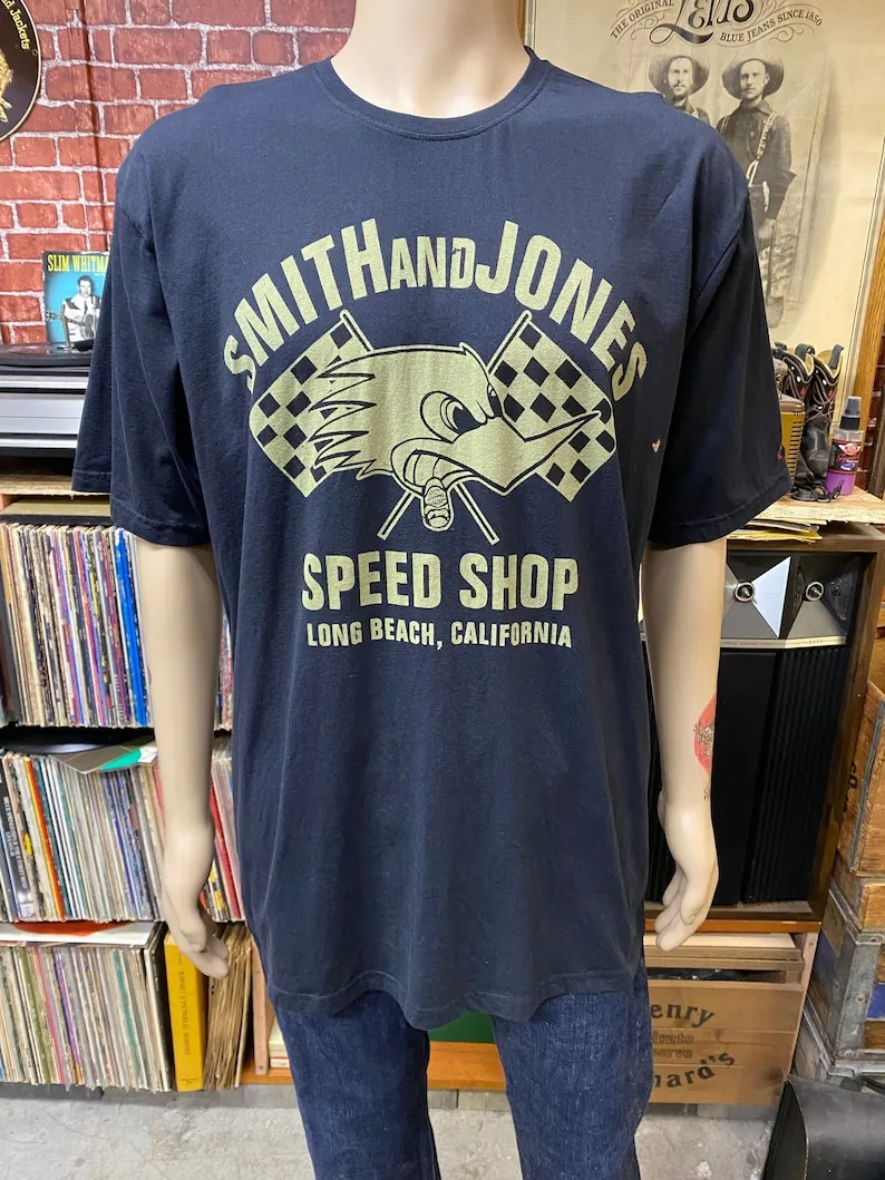 Smith And Jones Speed Shop Long Beach Maglietta Nera In Morbido Cotone Taglia Xl Maniche Lunghe O Corte