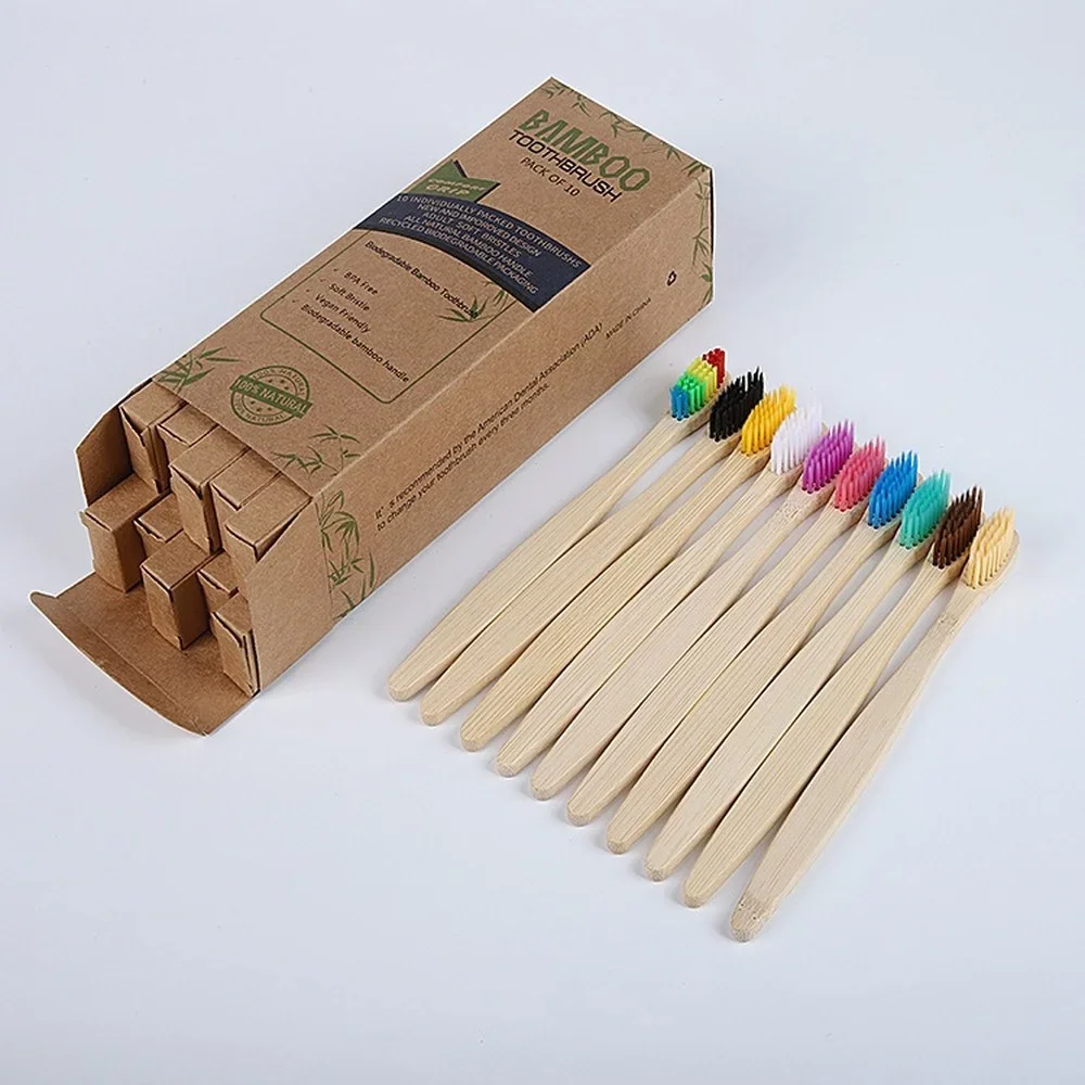 10-Pack Eco-Friendly Bamboo Toothbrush Set with Soft Charcoal Bristles