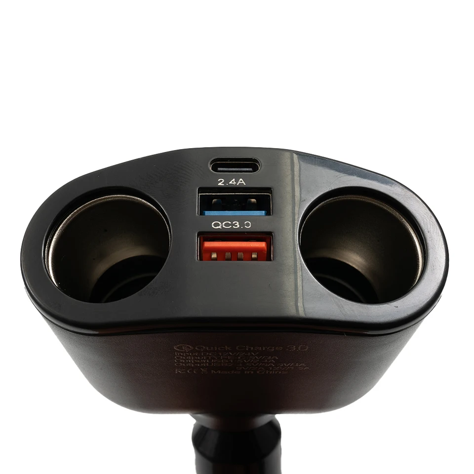 Caricabatterie Auto Con Portabicchieri 5V 3.1A | Doppia USB E Doppia Presa Accendisigari - 3