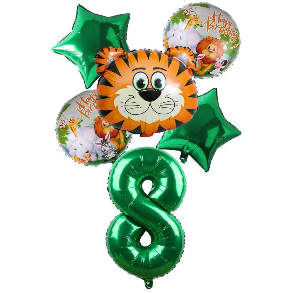 

6Pcs/Set 32inch Green Number Aluminum Film Balloons Kit Animal Balloons Birthday Party Decorations Baby Shower Decor Kids Toys