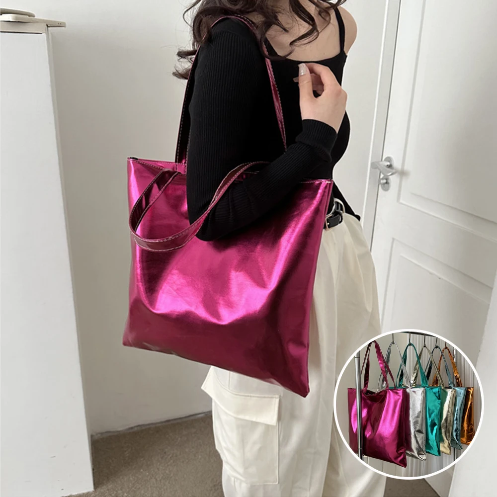 Bolso de mano brillante colorido elegante para mujer, bolso de hombro Simple de cuero Pu, bolso de compras para fiesta, bolso de mano para niñas Y2k