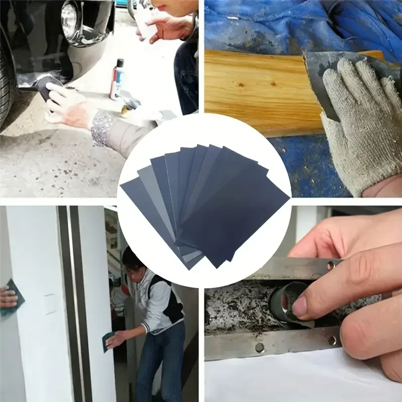 Papier abrasif grain 1000 utilisé avec de l'eau sur une pièce en bois, montrant le ponçage humide.