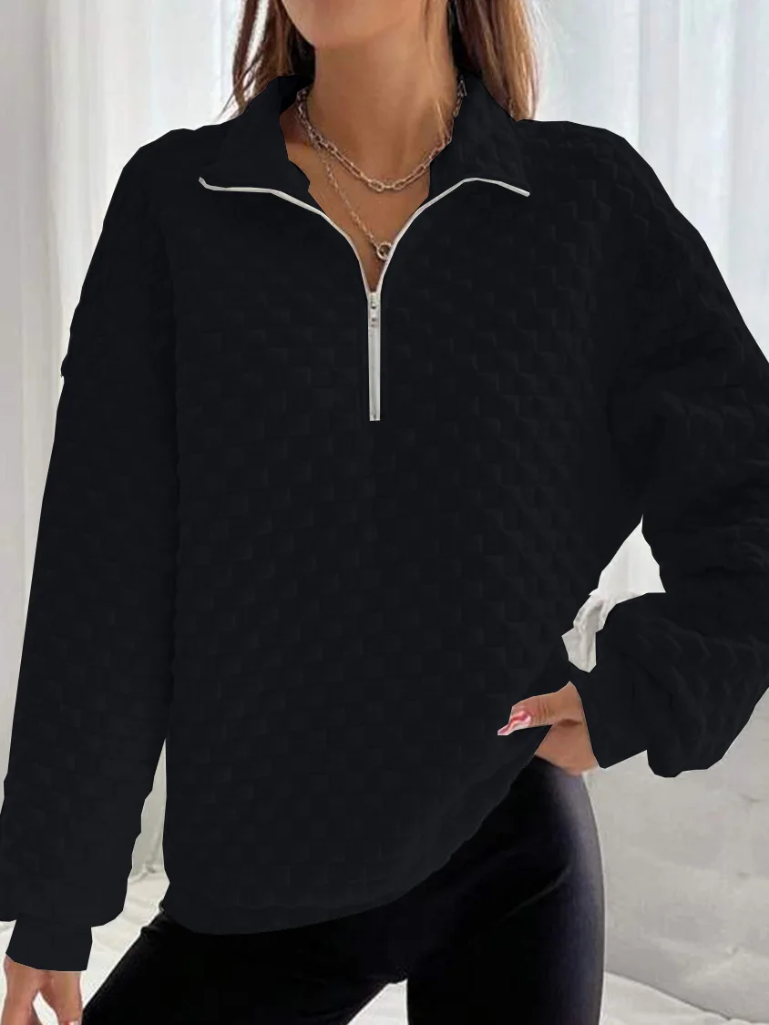 EndoraDore Solid Fashion Loose Long Sleeve Women Clothing Knitted Texture Fabric 2023 Autumn Casual New In Zipper Hoodies Female