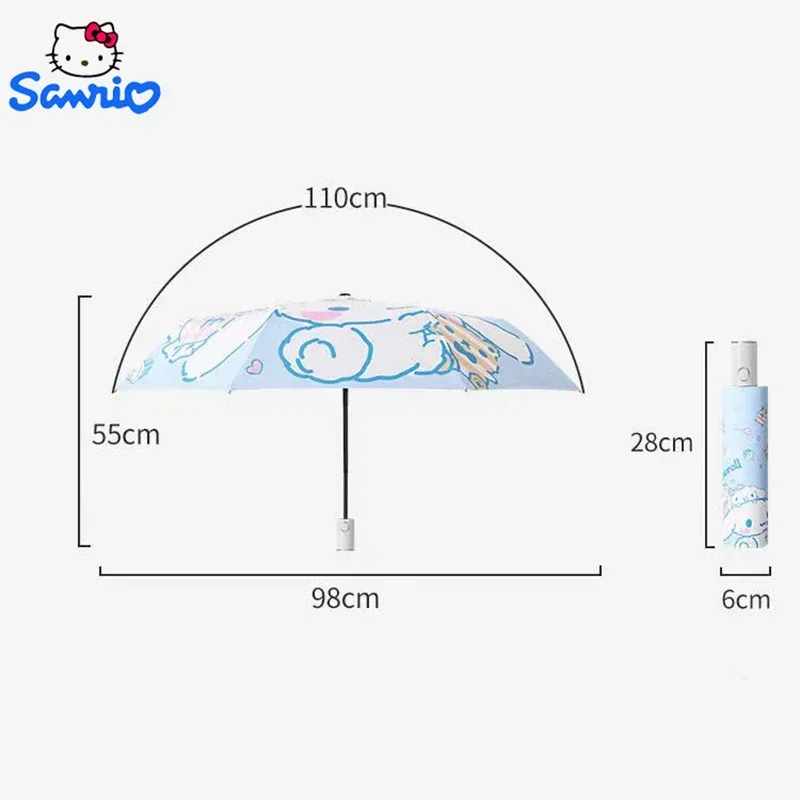 산리오 자외선 차단 우산 자외선 차단 이중 용도 시나모롤 접이식 자동 블랙 코팅 범퍼 천 선물