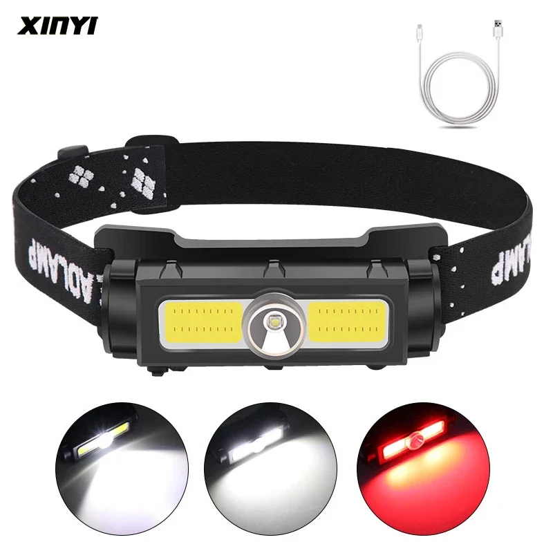 

New arrival LED Headlamp Waterproof COB Lantern Head Lamp USB Rechargeable 18650 Headlight Work Light with Magnet Fishing Torch