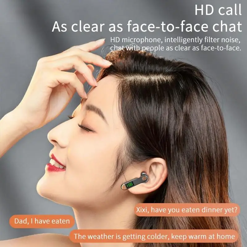 VAORLO 비즈니스 블루투스 5.2 핸즈프리 무선 헤드폰, 디지털 디스플레이 버튼 터치, 하이파이 베이스 이어버드, 마이크 포함