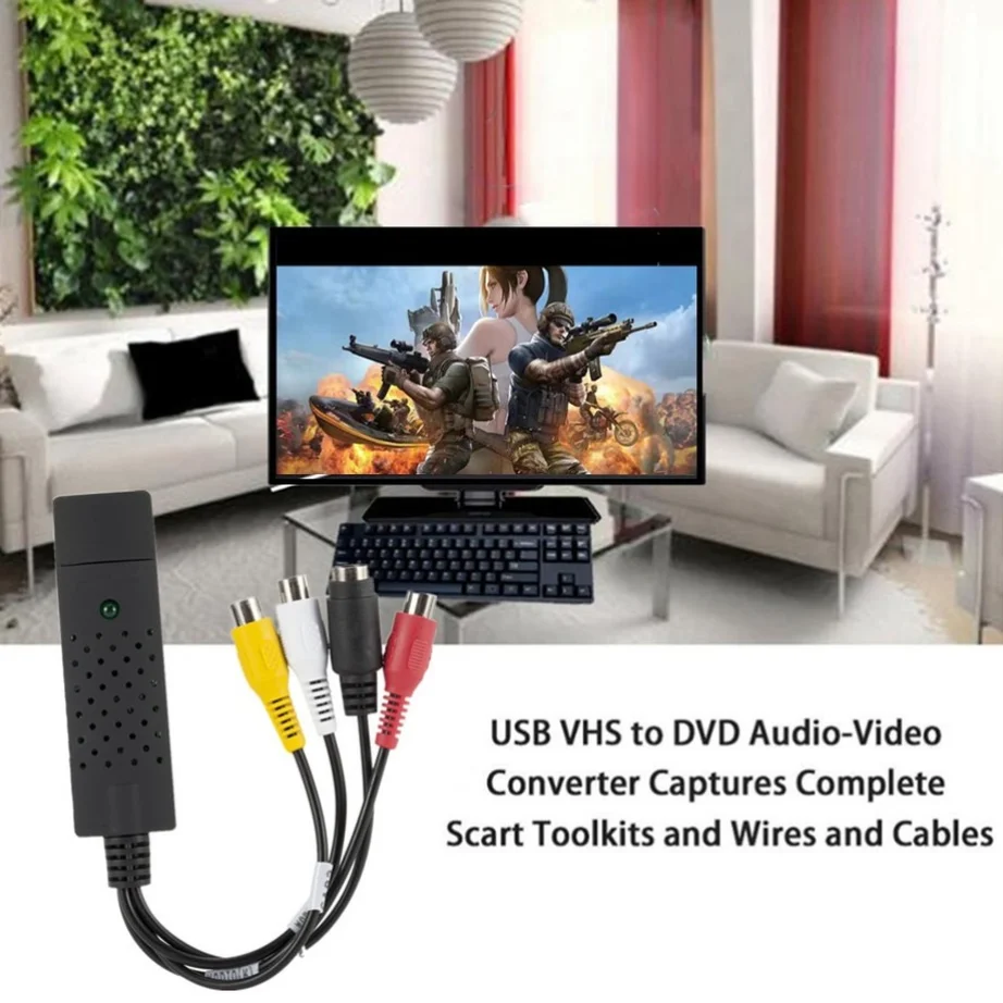 Video Capture Card USB 2.0 VHS To DVD Converter Convert Analog Video To Digital Format Audio Record Capture PC Adapter