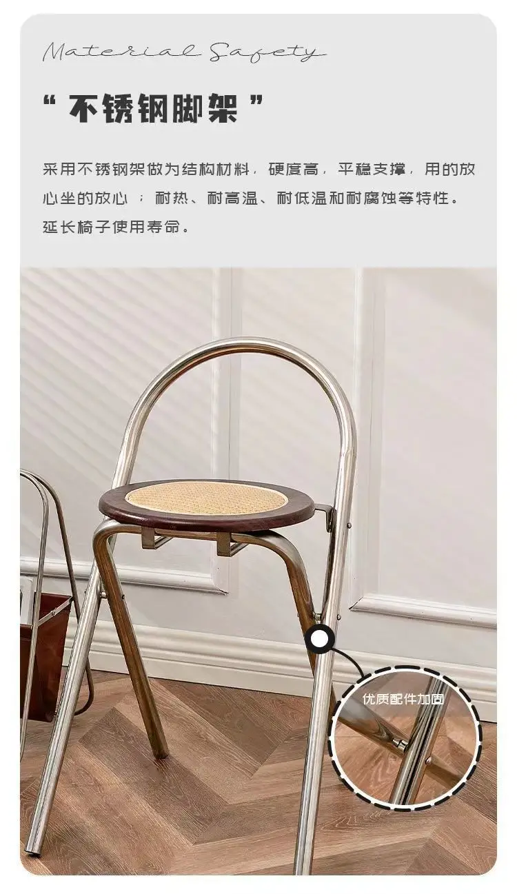 Description Picture 4 of itemKorean Family Dining Chair Stainless Steel Modern Fashion Restaurant Folding Backrest Photo Outdoor Graden Stool Walnut Chair