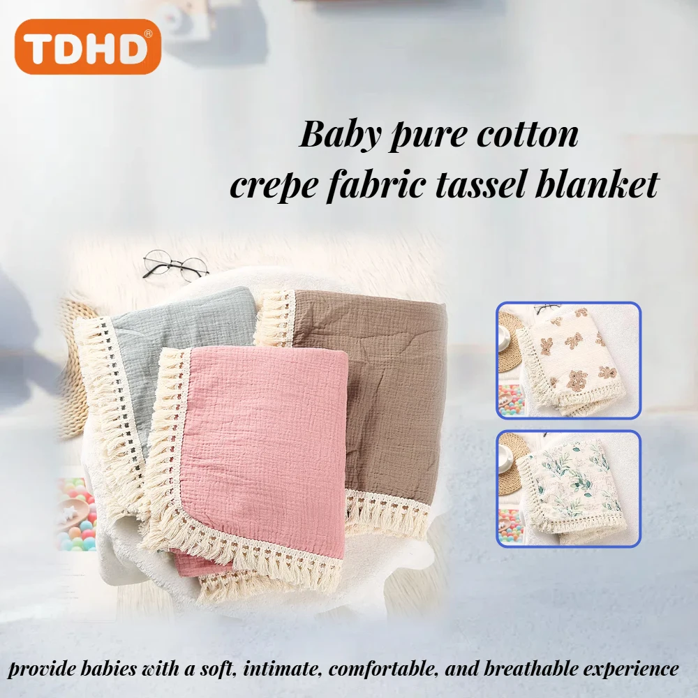 TDHD Cotton Muslin Swaddle Blankets for Newborn Baby Tassel