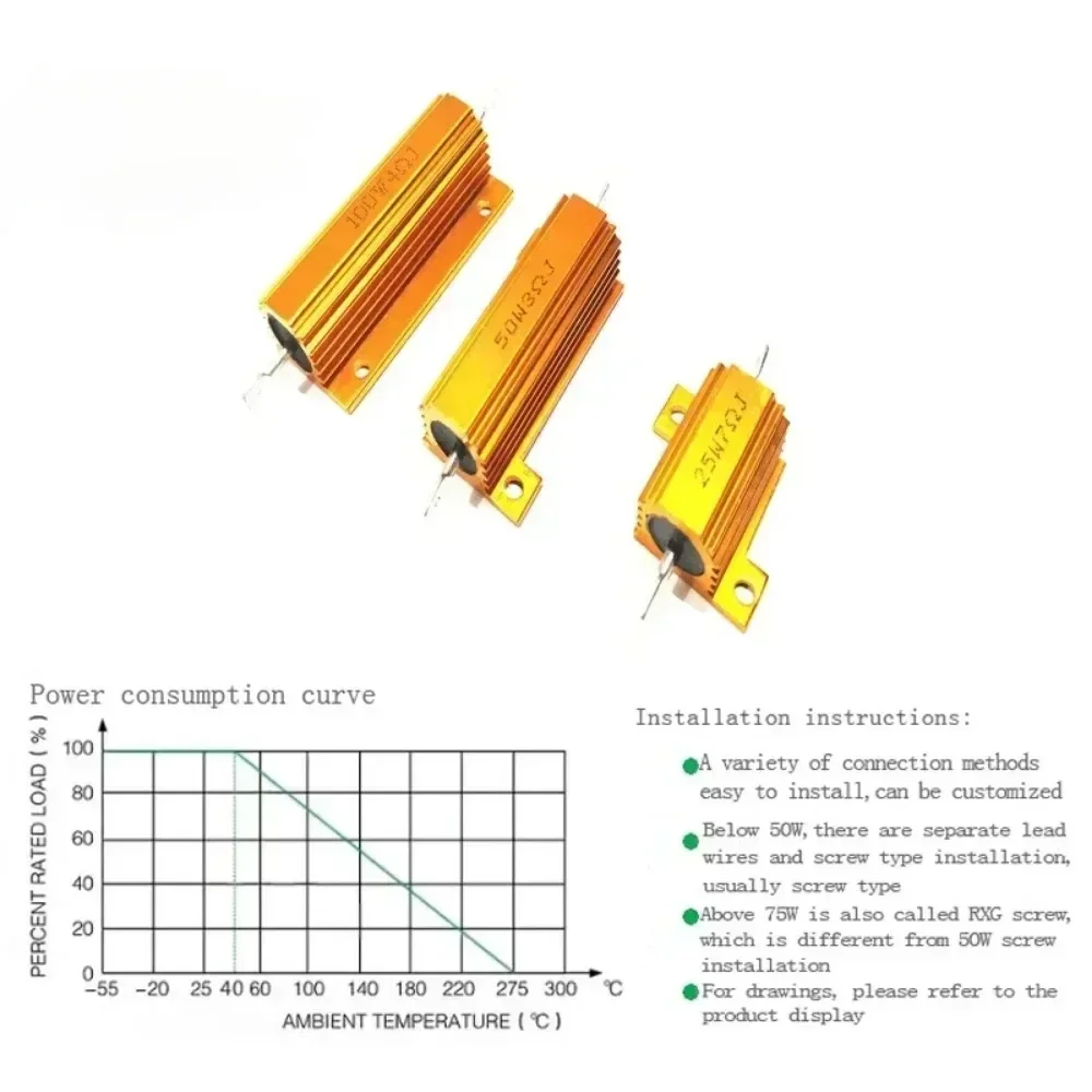 Wirewound Resistor 10W 25W 50W 100W Aluminum Power 0.1-1K ohm 2PCS