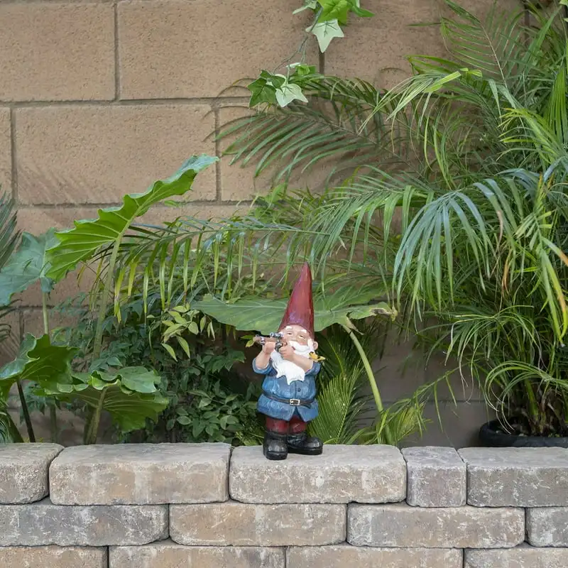 

Tall Outdoor Hunting Garden Gnome with Blue Shirt Yard Statue, Multicolor Oddities Fairy garden accessories Cool room decor Stud
