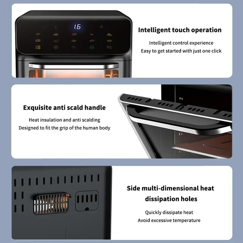 10 L Electric Air Fryer Large Capacity Convection Oven Deep Fryer Without Oil Kitchen 360°Baking Viewable Window Home Appliance
