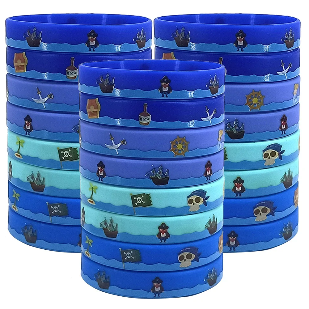 4/12/24 Stück Piraten-Silikon-Armbänder, Totenkopf, Piratenschiff, Gummi-Armbänder, Piraten-Thema, Partygeschenke für Mädchen und Jungen, Geburtstagsdekoration