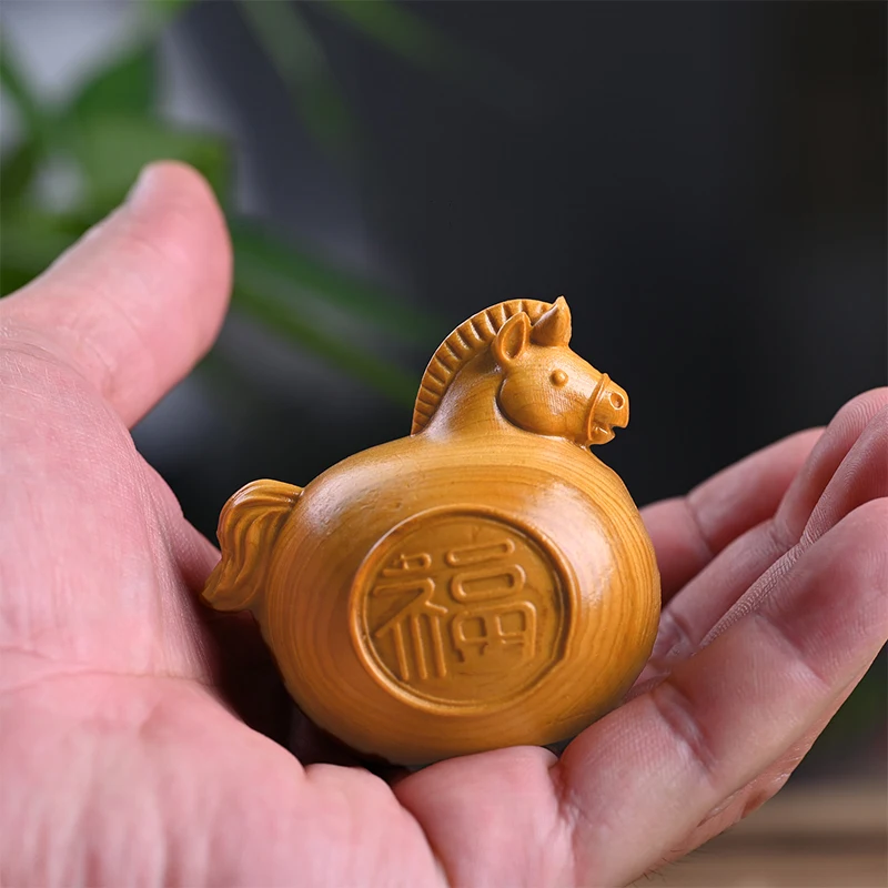 1/2pcs Feng Shui FU Horse Wooden Carved Horse Figurine Bring Good Luck 2026 New Year Zodiac Horse Statue Home Office Decor